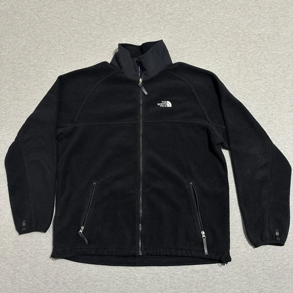 The North Face Full Zip Fleece Jacket Raglan Sleeve Mock Neck Black Mens Size XL